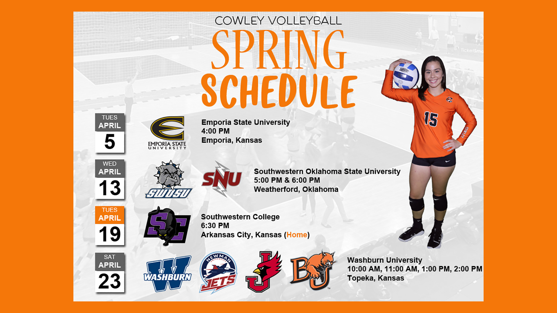 The Cowley College volleyball team has released its spring schedule for 2022